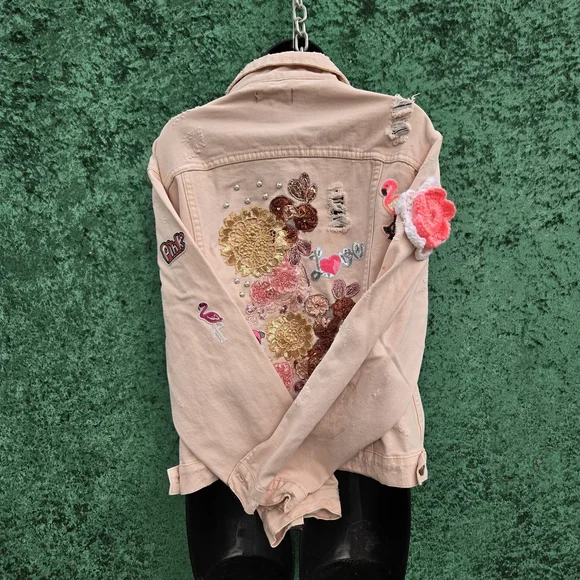 Lea & Viola Light Pink Embroidered Jean Jacket - Picture 4 of 12